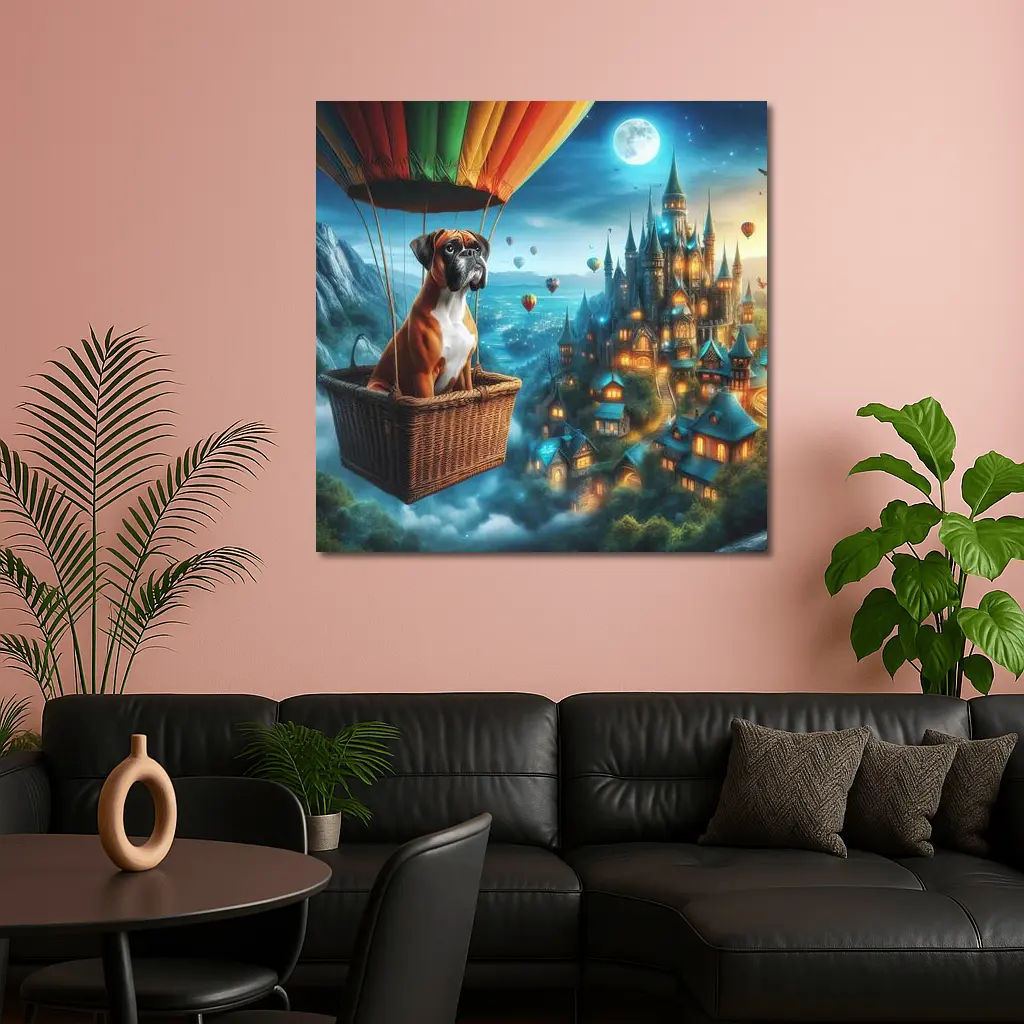 Boxer Dog Hot Air Balloon Fantasy Castle – Wall Art