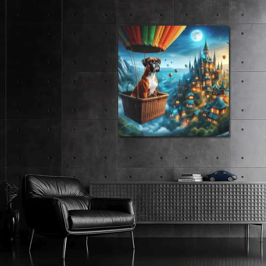 Boxer Dog Hot Air Balloon Fantasy Castle – Wall Art