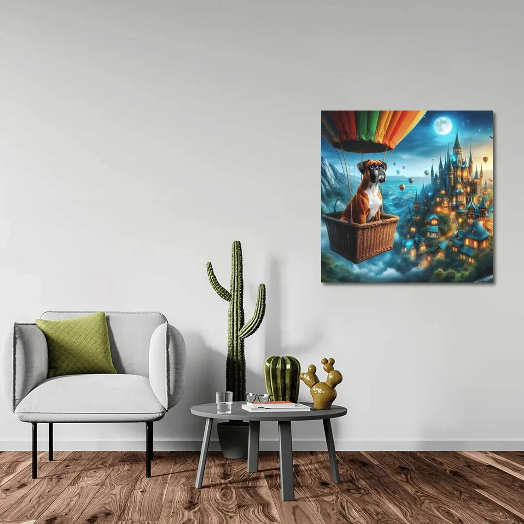 Boxer Dog Hot Air Balloon Fantasy Castle – Wall Art