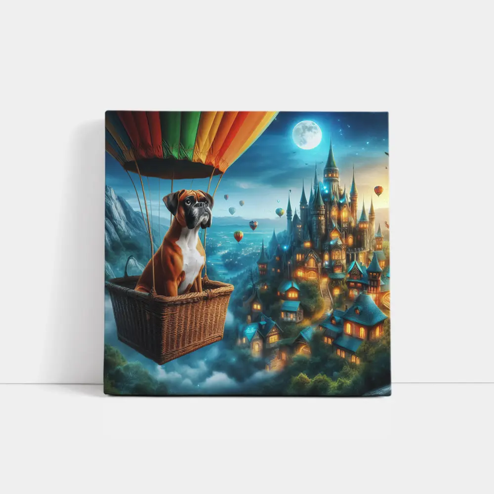 Boxer Dog Hot Air Balloon Fantasy Castle – Wall Art