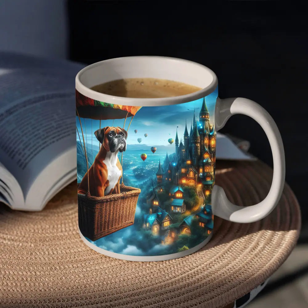 Boxer Dog Hot Air Balloon Fantasy Castle – Mugs
