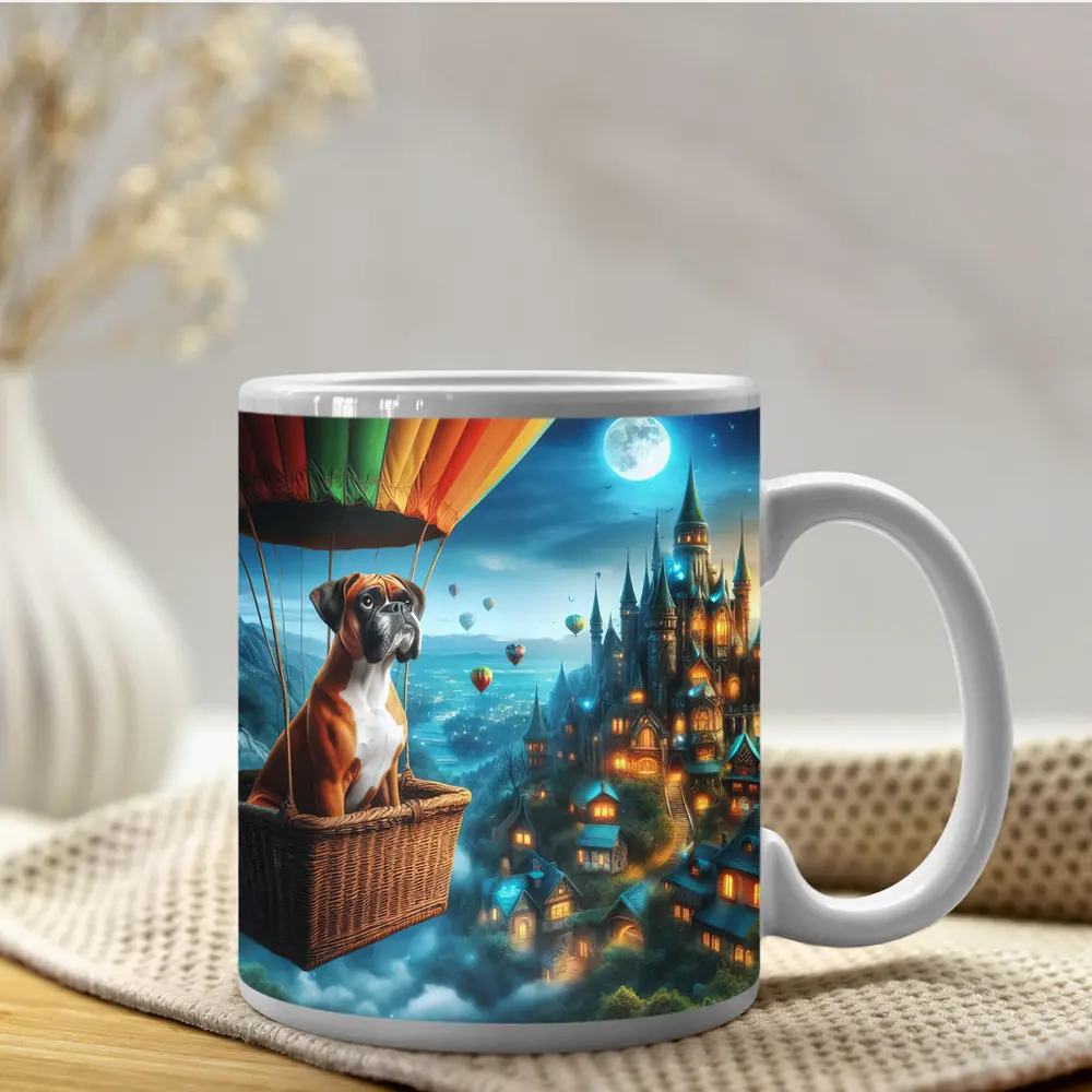 Boxer Dog Hot Air Balloon Fantasy Castle – Mugs