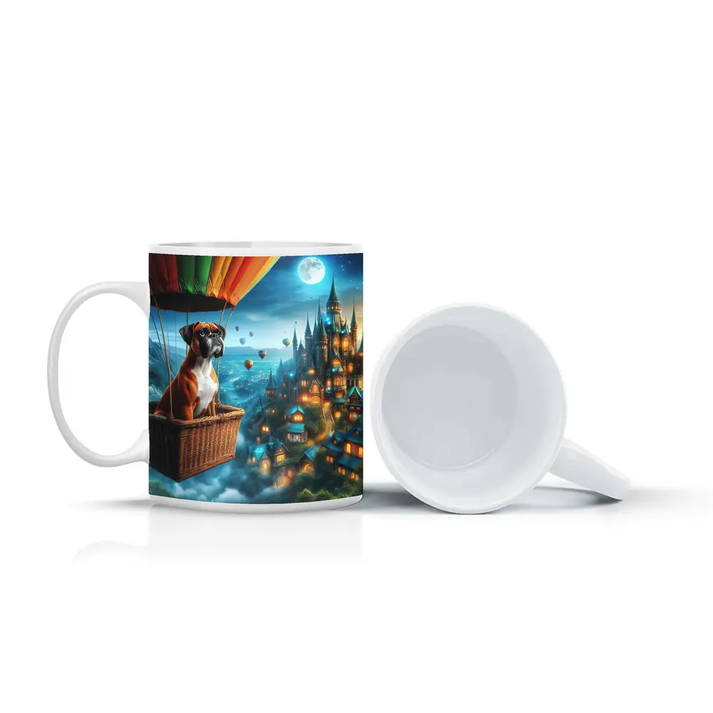 Boxer Dog Hot Air Balloon Fantasy Castle – Mugs