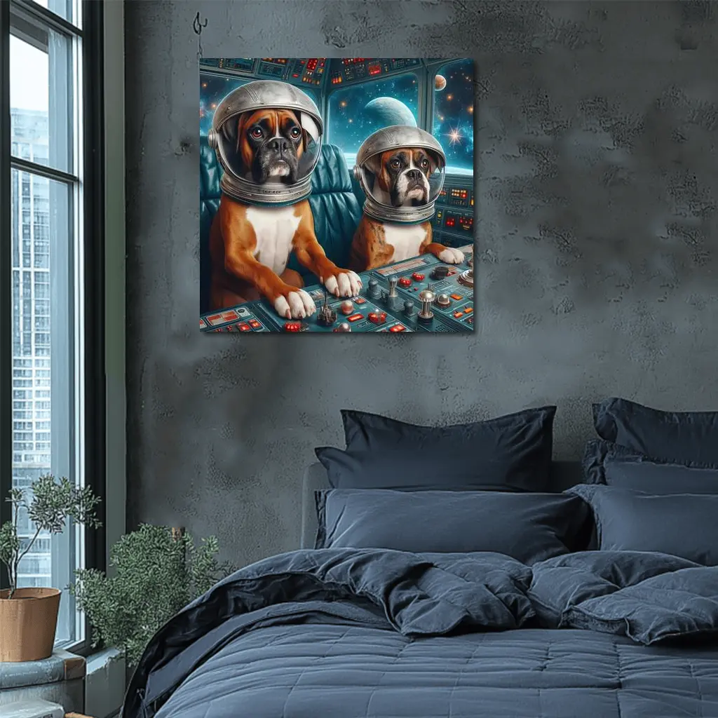 Boxer Dogs Astronauts Space Cockpit – Wall Art