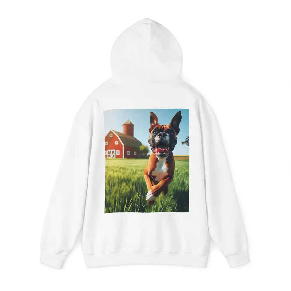 Happy Boxer Dog Running On Farm Field – Hoodies