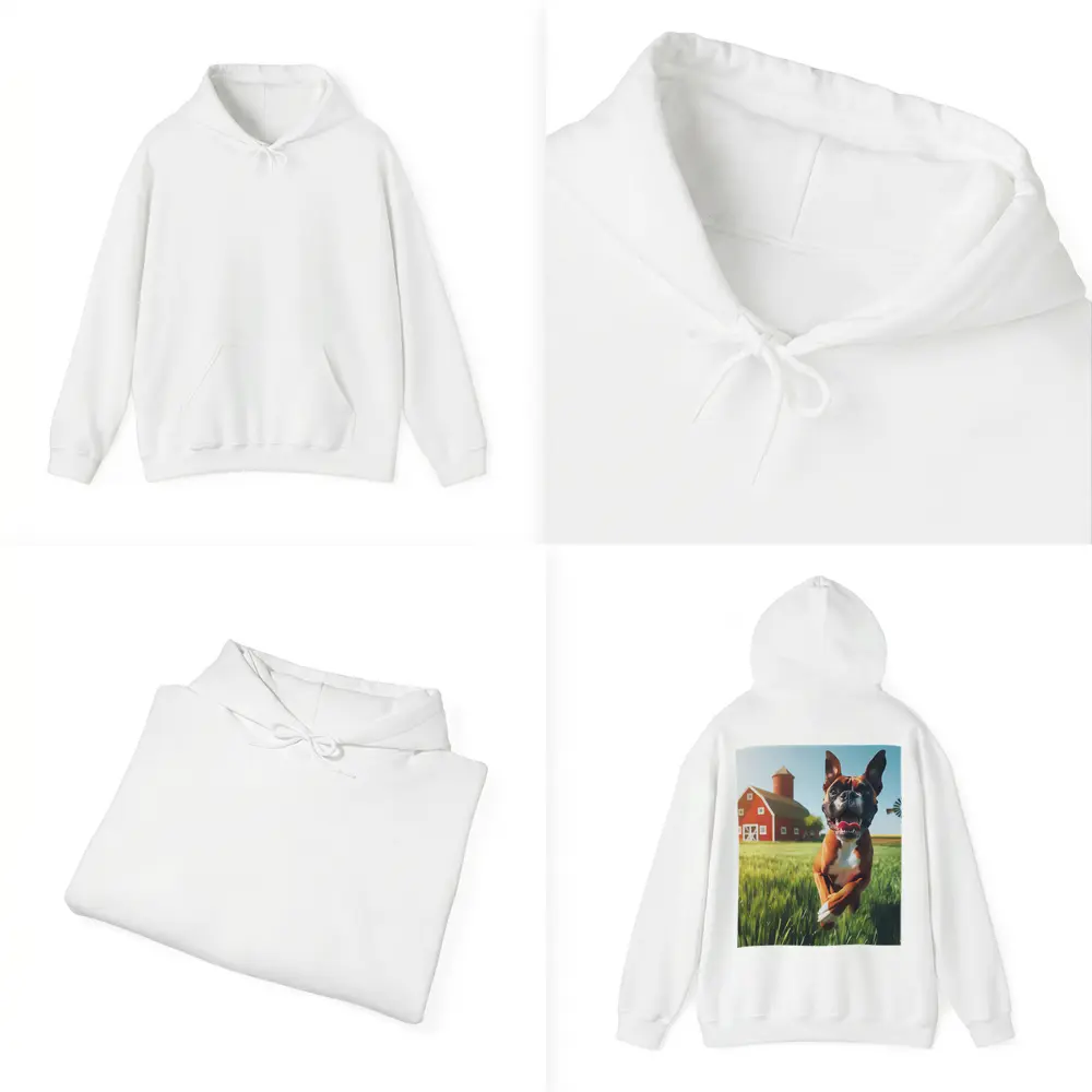 Happy Boxer Dog Running On Farm Field – Hoodies
