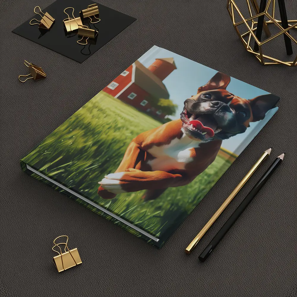 Happy Boxer Dog Running On Farm Field – Notebooks