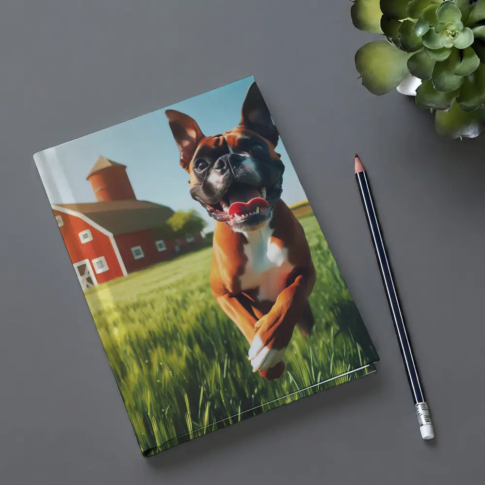Happy Boxer Dog Running On Farm Field – Notebooks