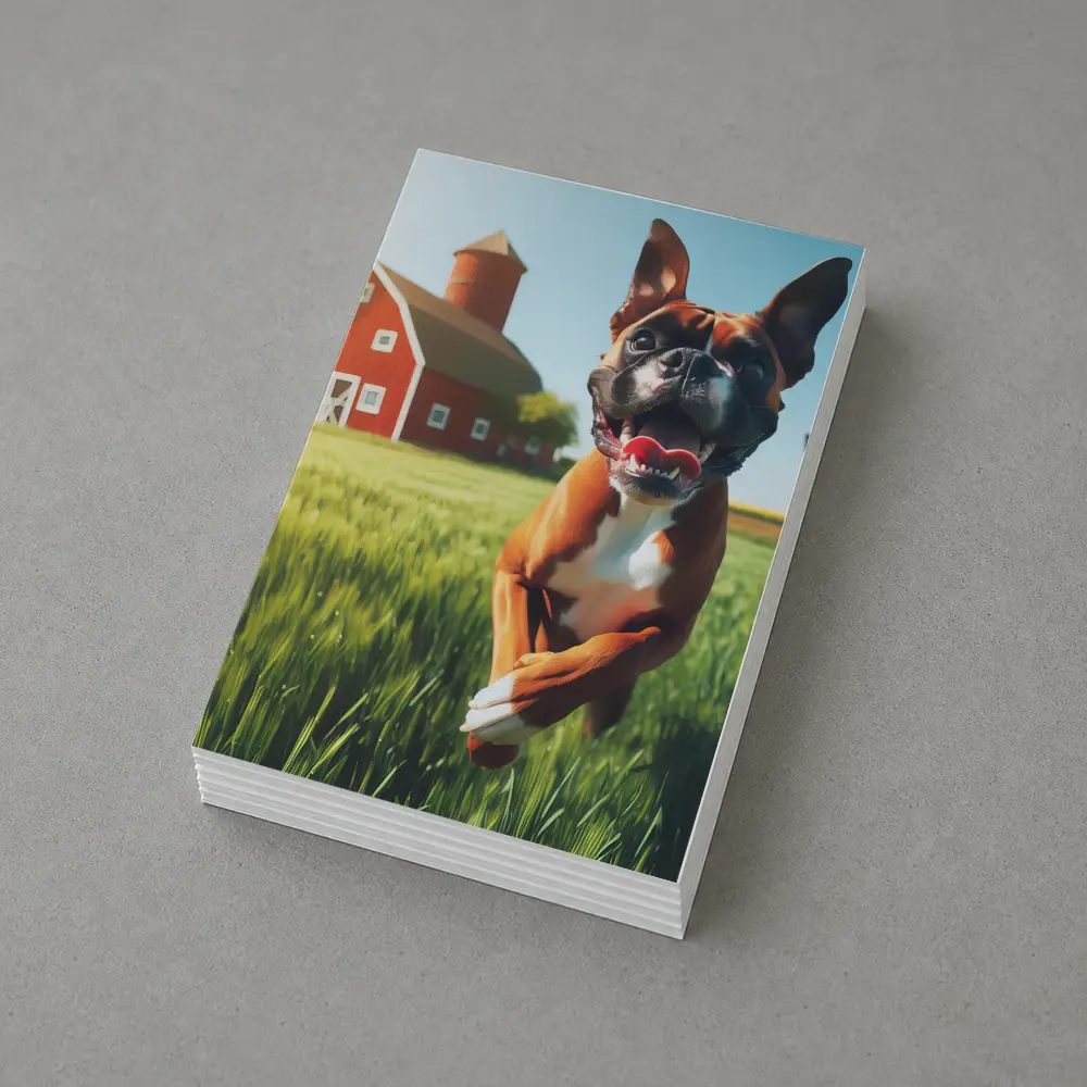 Happy Boxer Dog Running On Farm Field – Postcards