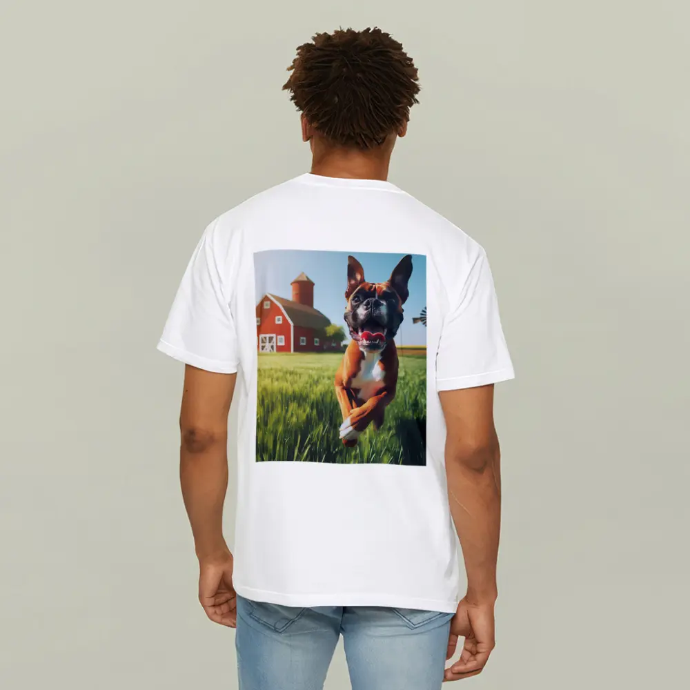 Happy Boxer Dog Running On Farm Field – T-Shirts