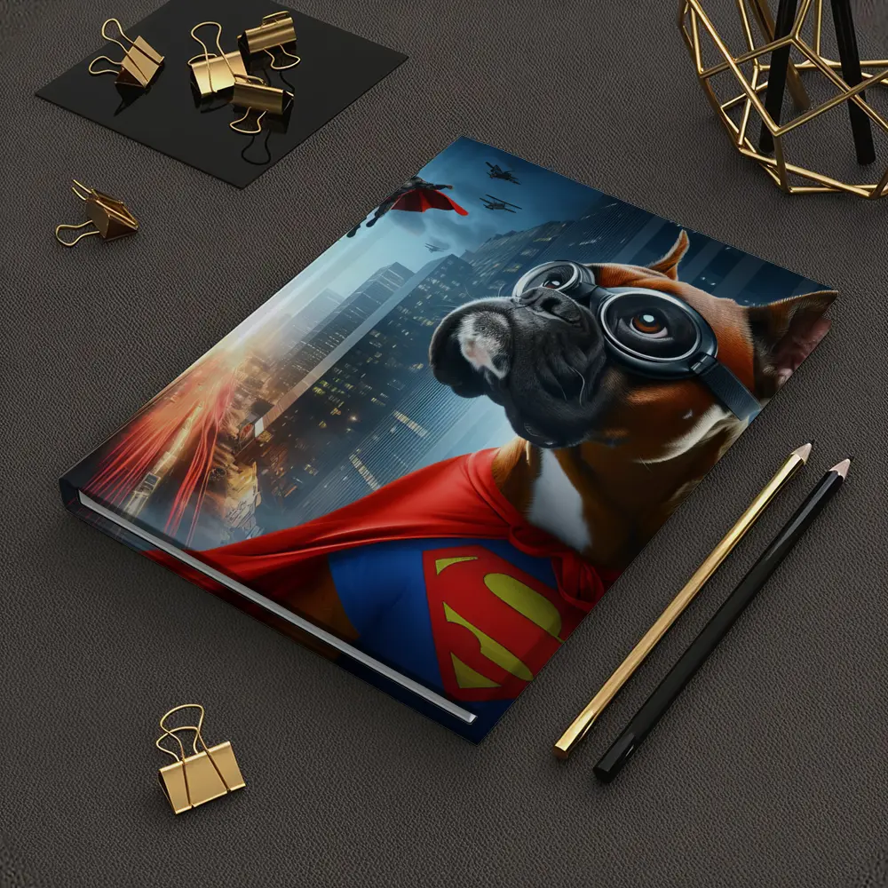Boxer Dog Superhero Cape City Night – Notebooks