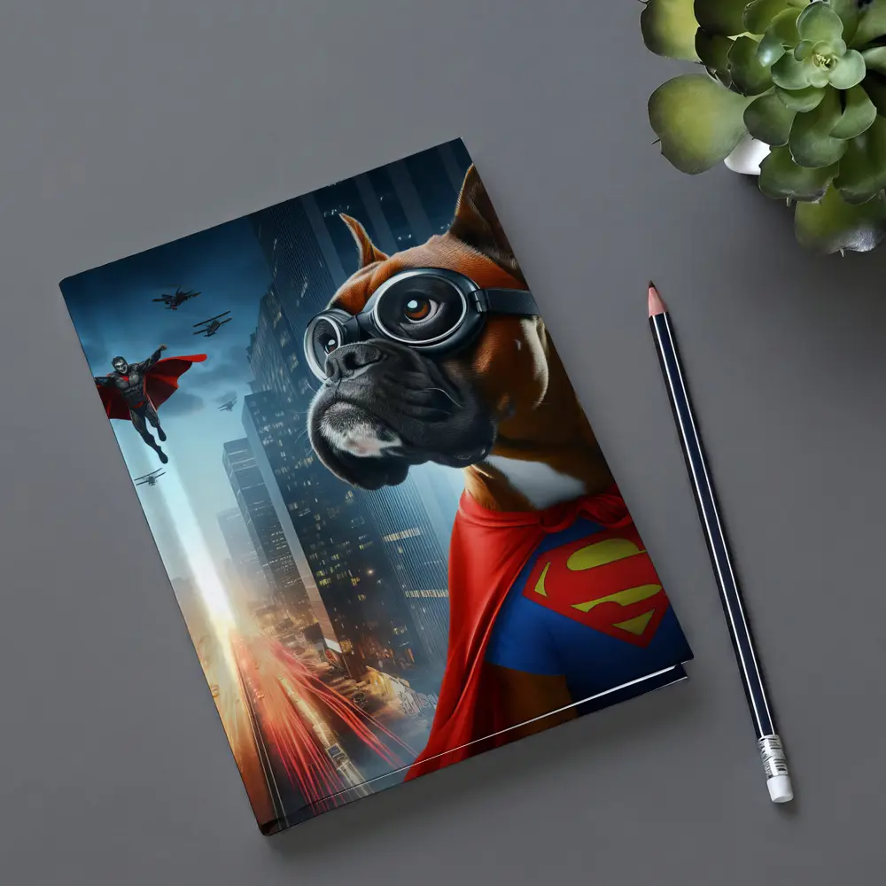Boxer Dog Superhero Cape City Night – Notebooks