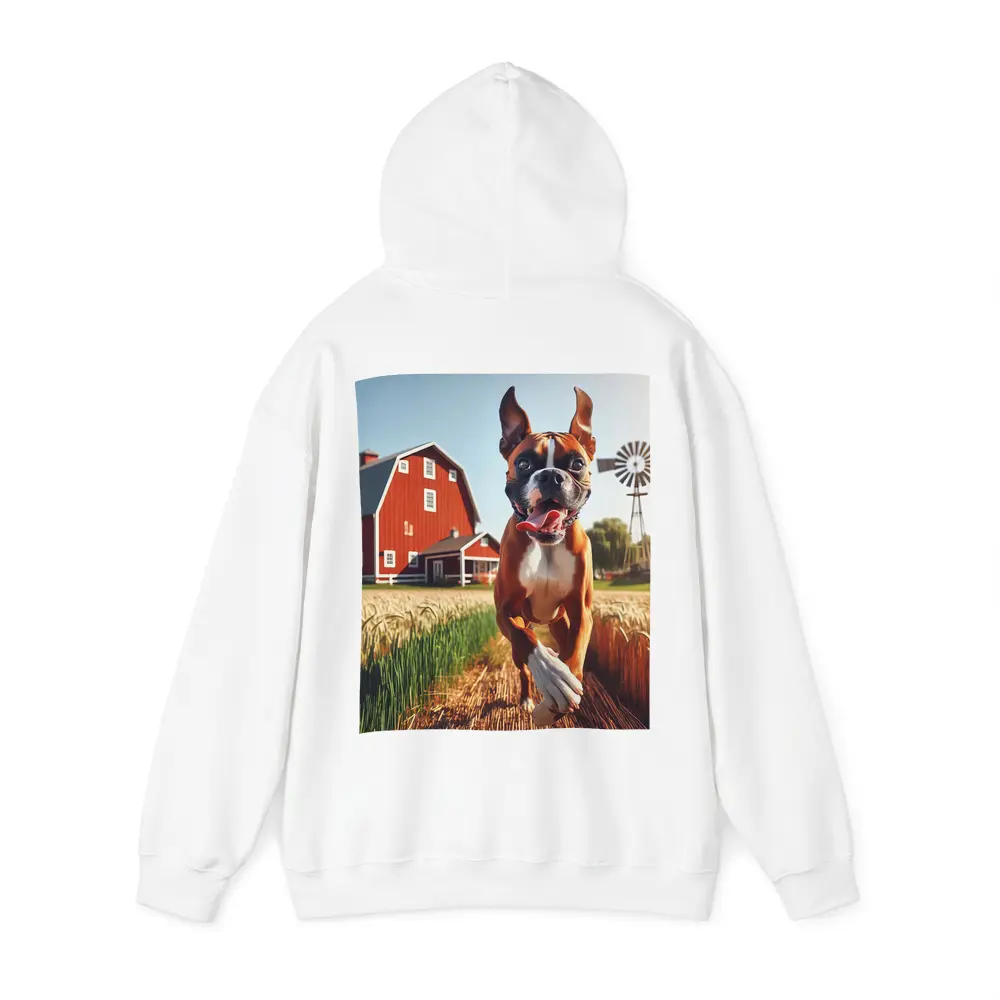 Boxer Dog Running Through Farm Wheat Field – Hoodies