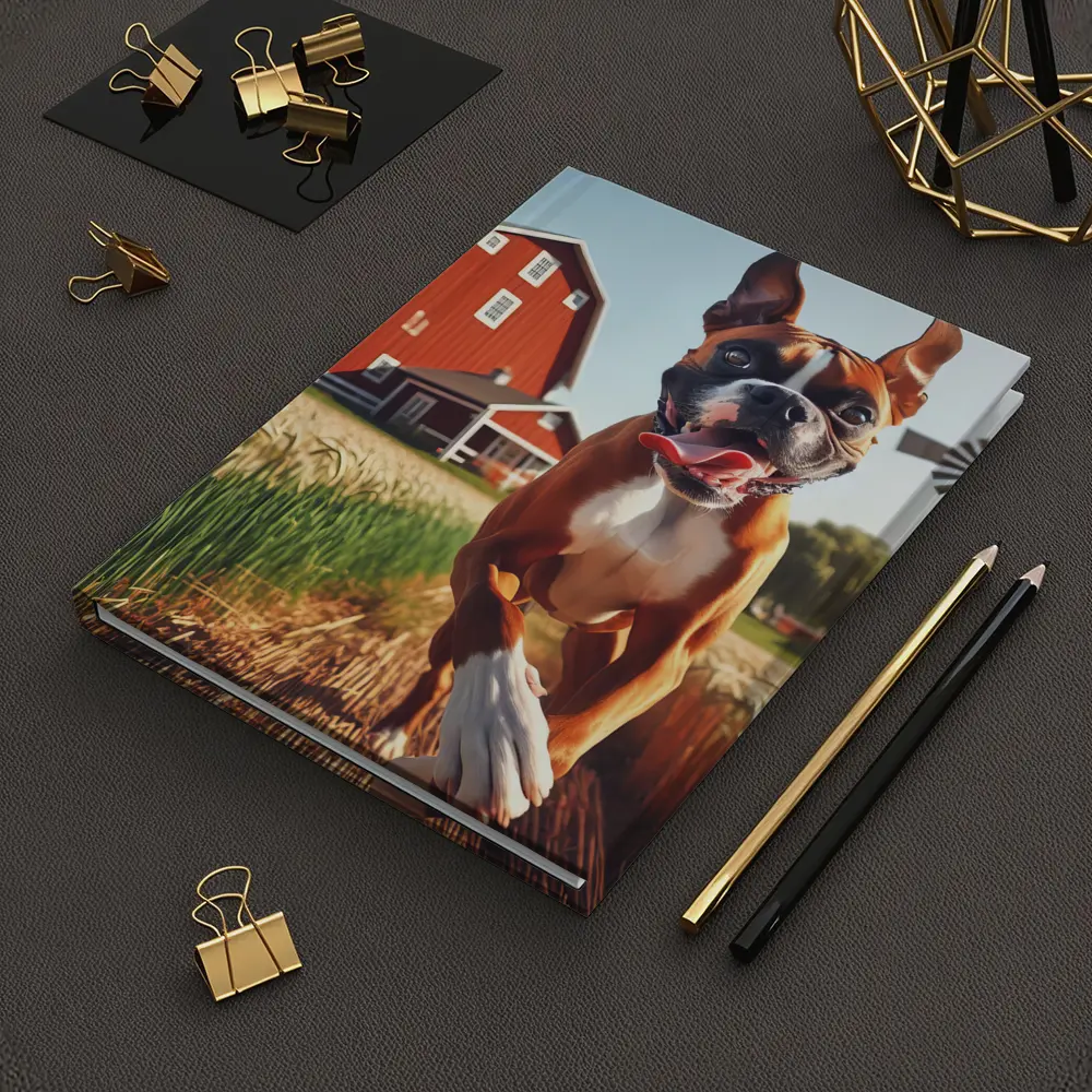 Boxer Dog Running Through Farm Wheat Field – Notebooks