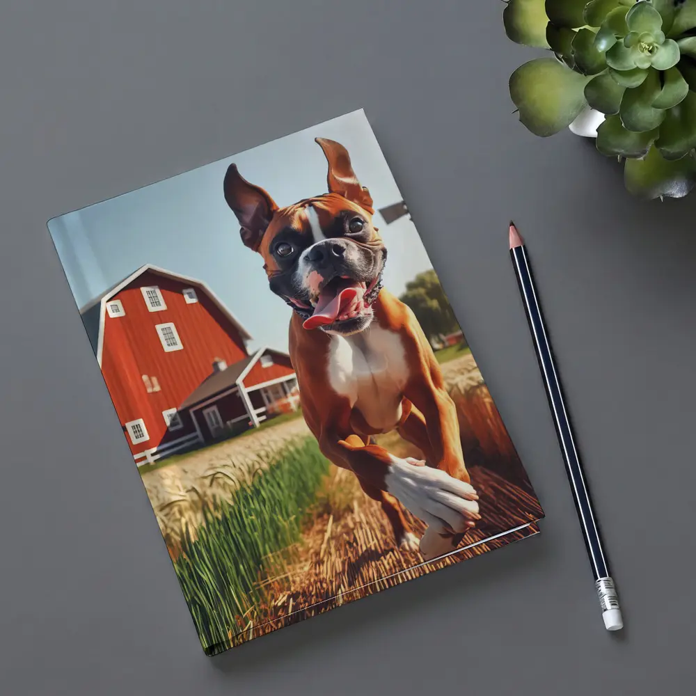 Boxer Dog Running Through Farm Wheat Field – Notebooks