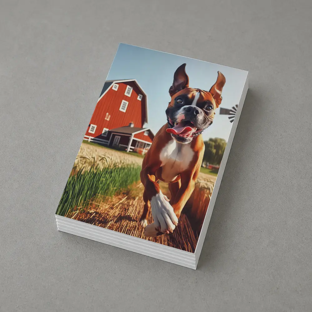 Boxer Dog Running Through Farm Wheat Field – Postcards