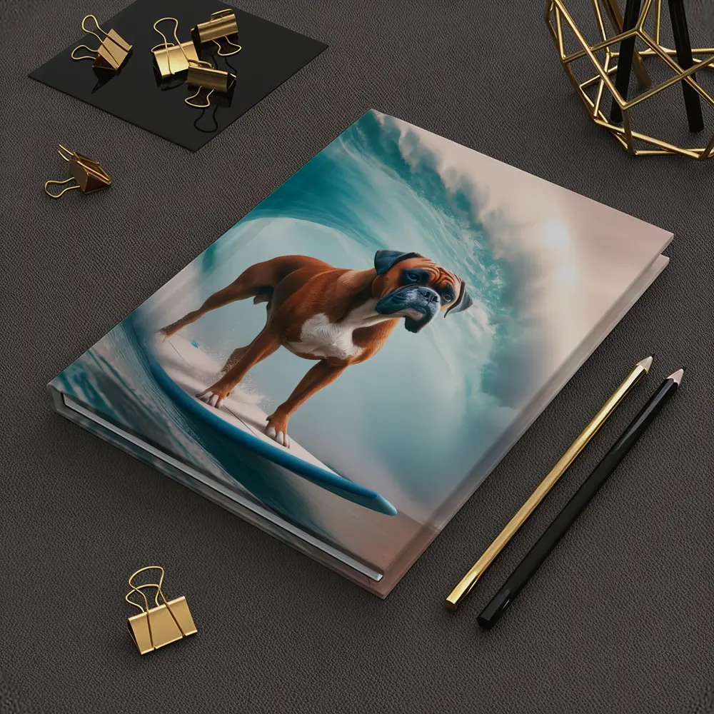 Boxer Dog Surfing Giant Ocean Wave – Notebooks