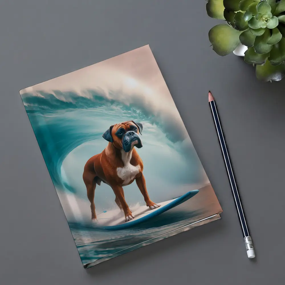 Boxer Dog Surfing Giant Ocean Wave – Notebooks