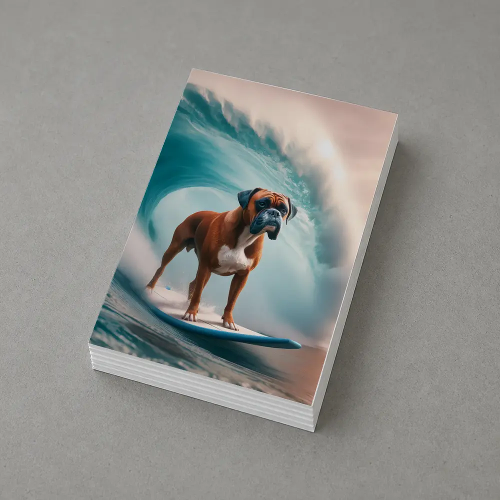 Boxer Dog Surfing Giant Ocean Wave – Postcards