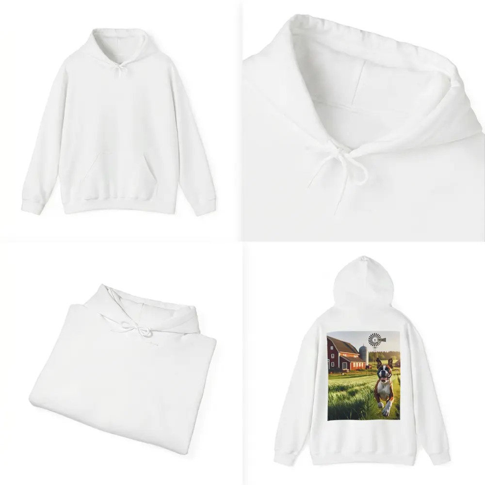 Boxer Dog Running on Green Farm Field – Hoodies