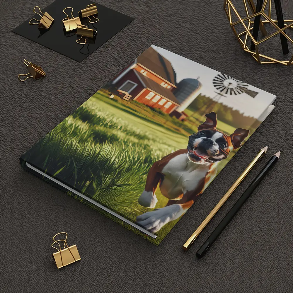 Boxer Dog Running on Green Farm Field – Notebooks
