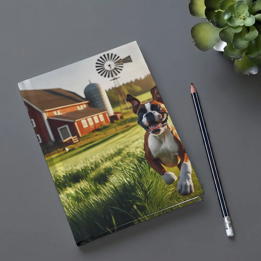 Boxer Dog Running on Green Farm Field – Notebooks