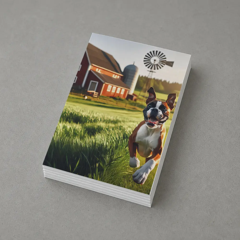 Boxer Dog Running on Green Farm Field – Postcards