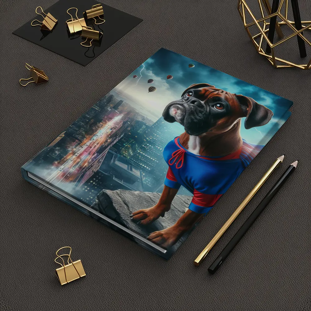 Boxer Dog Superhero Cape City Skyline – Notebooks