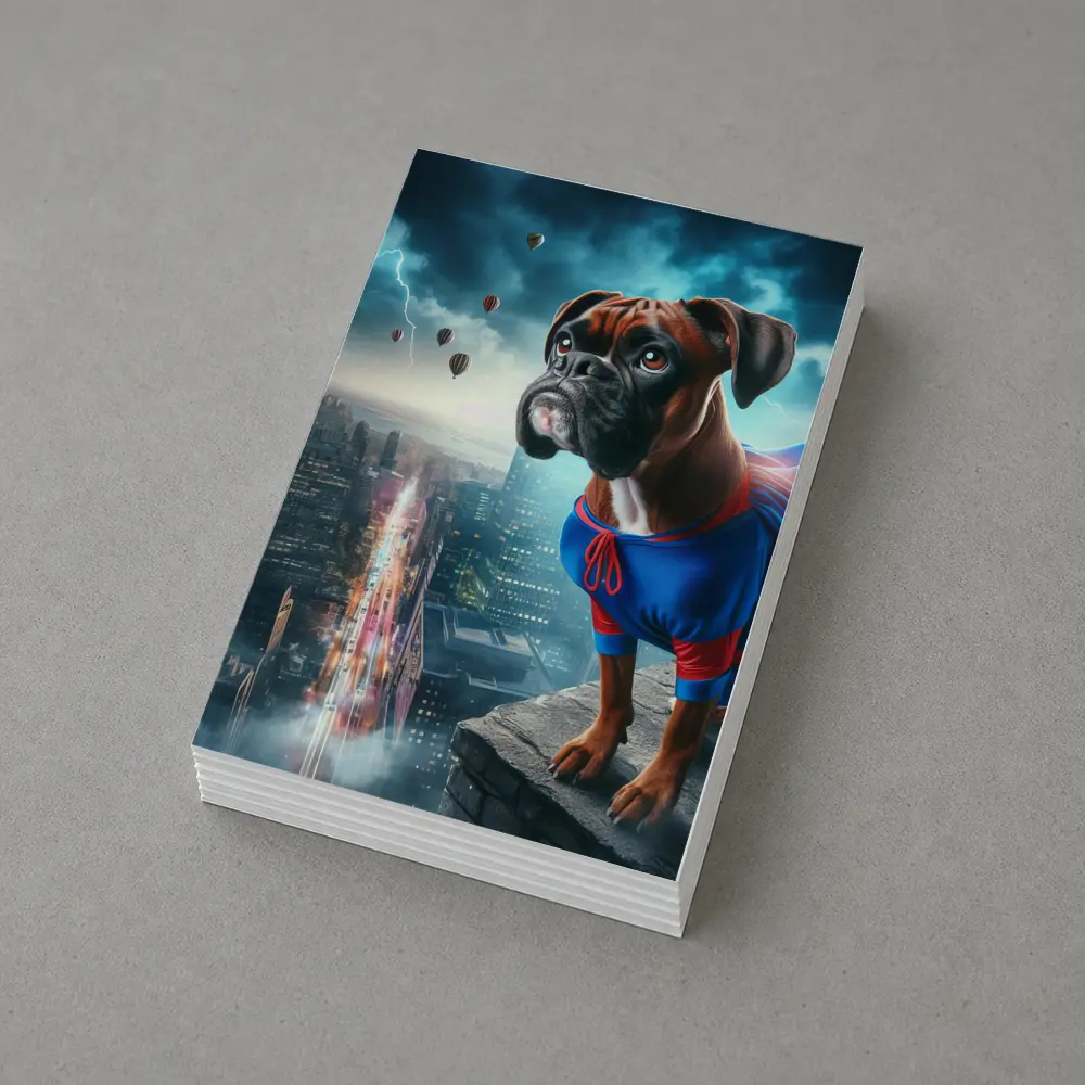 Boxer Dog Superhero Cape City Skyline – Postcards