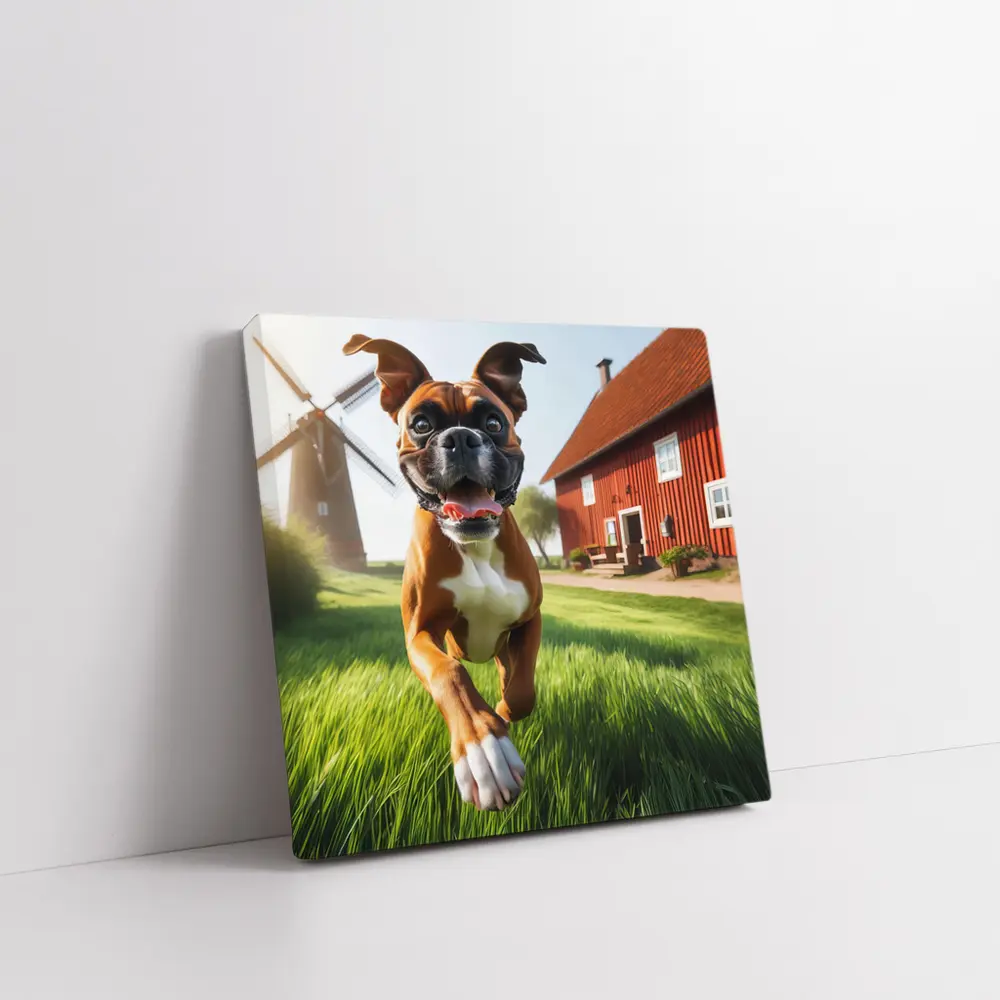 Boxer Dog Running On Green Farm Grass – Wall Art