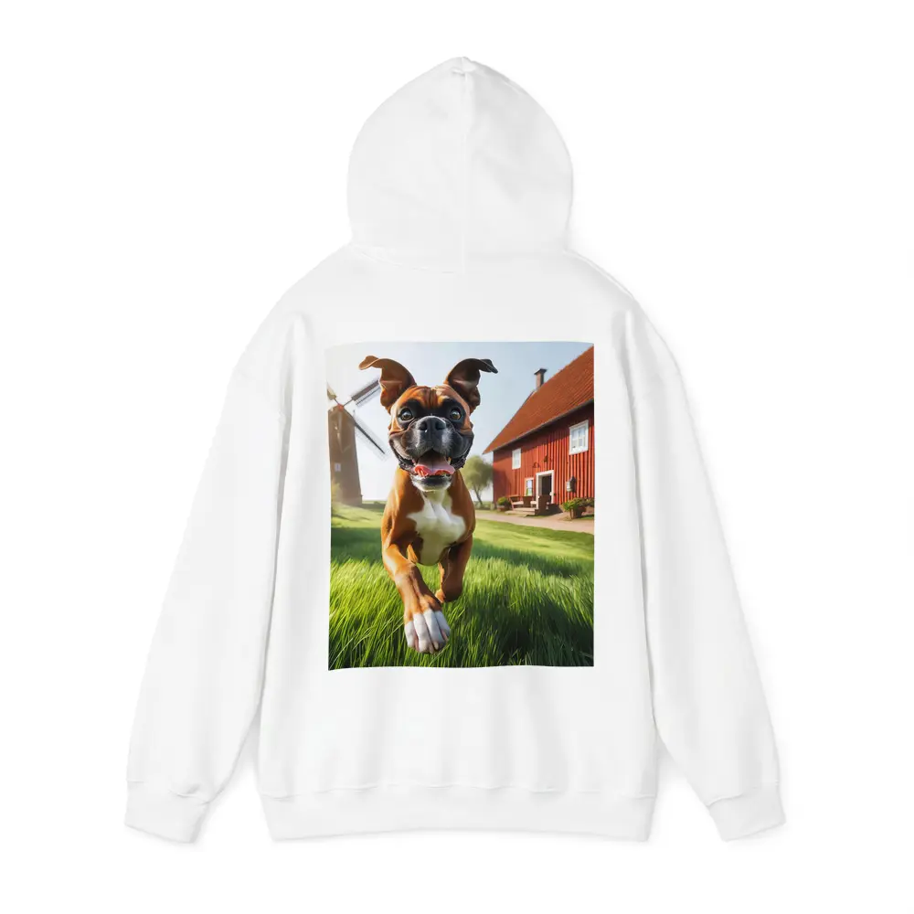 Boxer Dog Running On Green Farm Grass – Hoodies