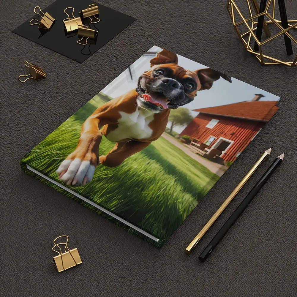 Boxer Dog Running On Green Farm Grass – Notebooks