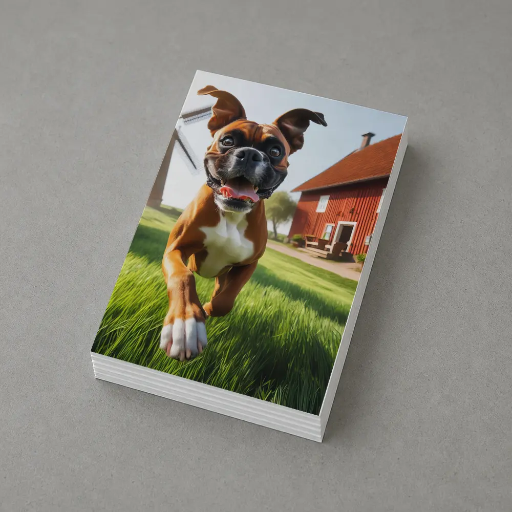 Boxer Dog Running On Green Farm Grass – Postcards