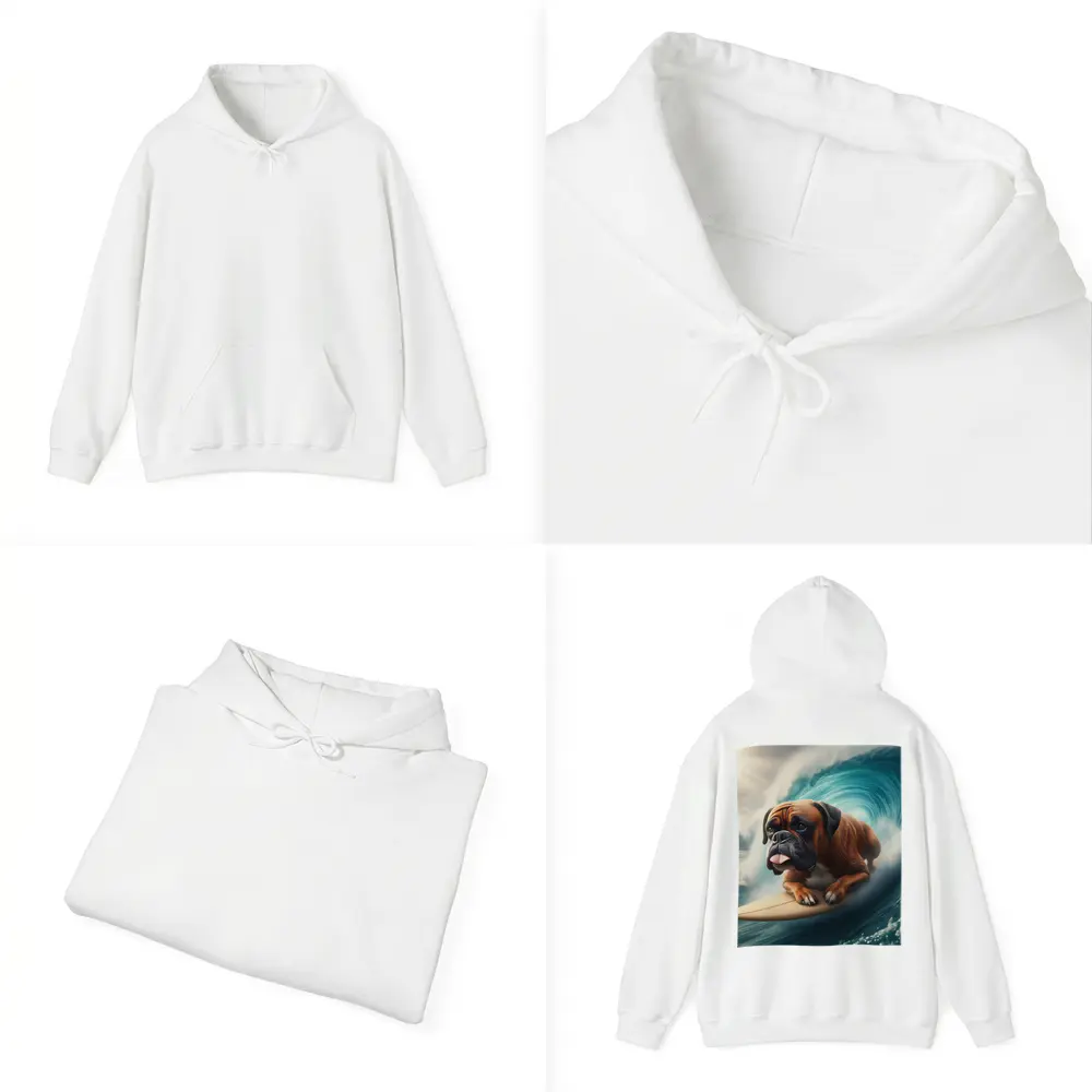 Boxer Dog Surfing Giant Ocean Wave – Hoodies