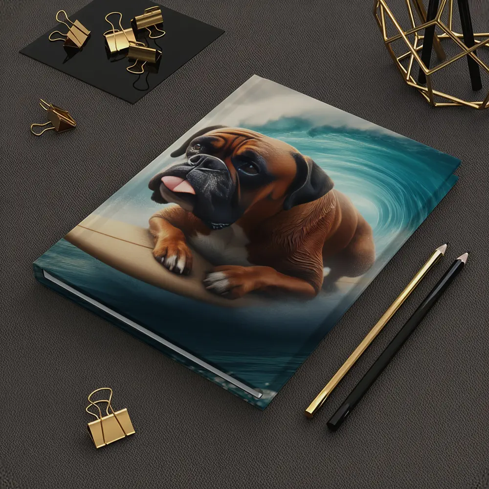 Boxer Dog Surfing Giant Ocean Wave – Notebooks