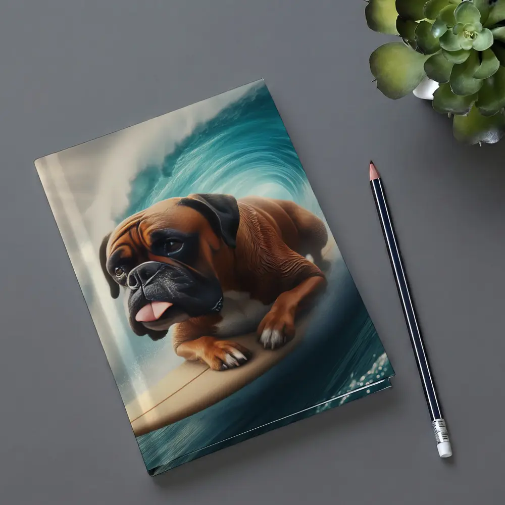 Boxer Dog Surfing Giant Ocean Wave – Notebooks
