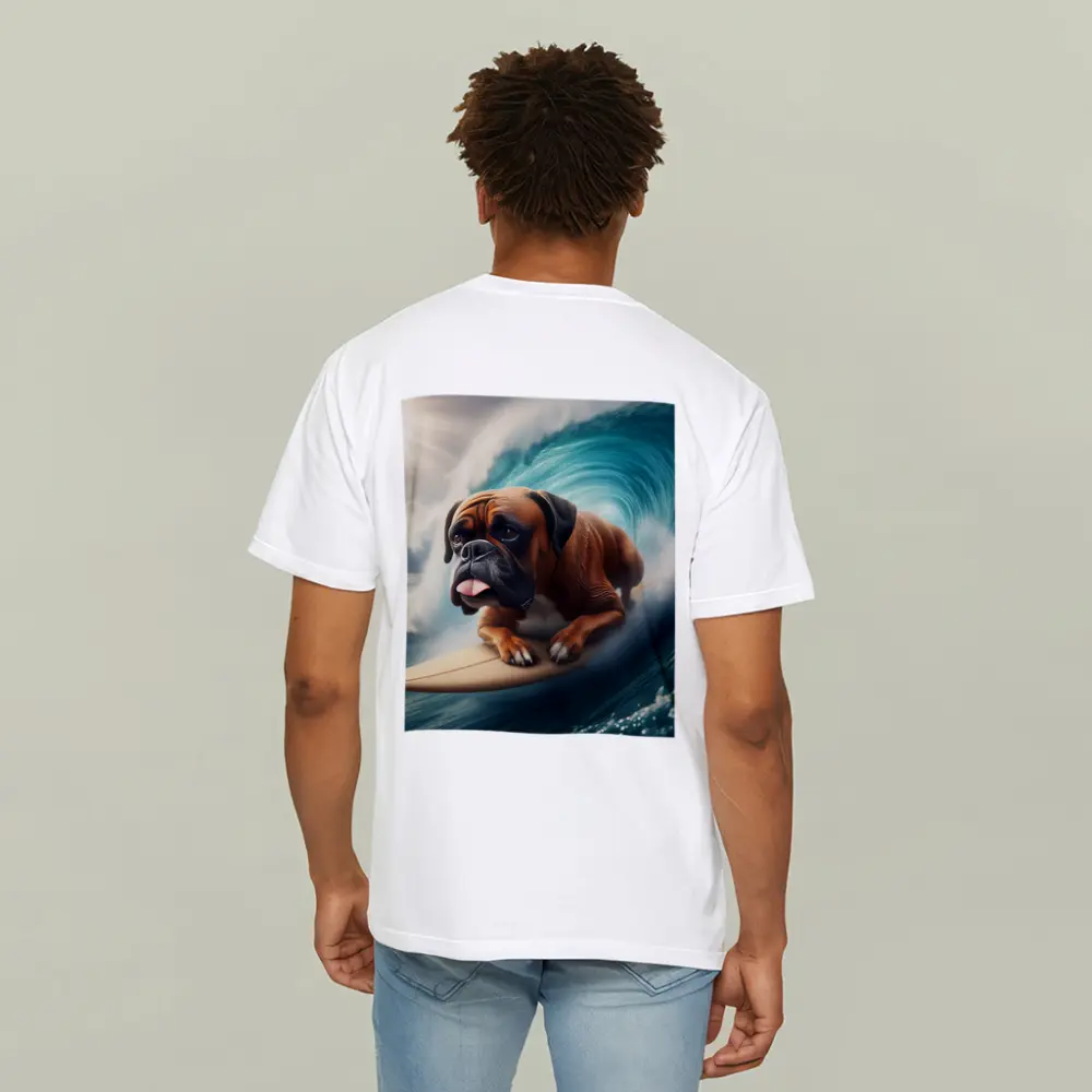 Boxer Dog Surfing Giant Ocean Wave – T-Shirts
