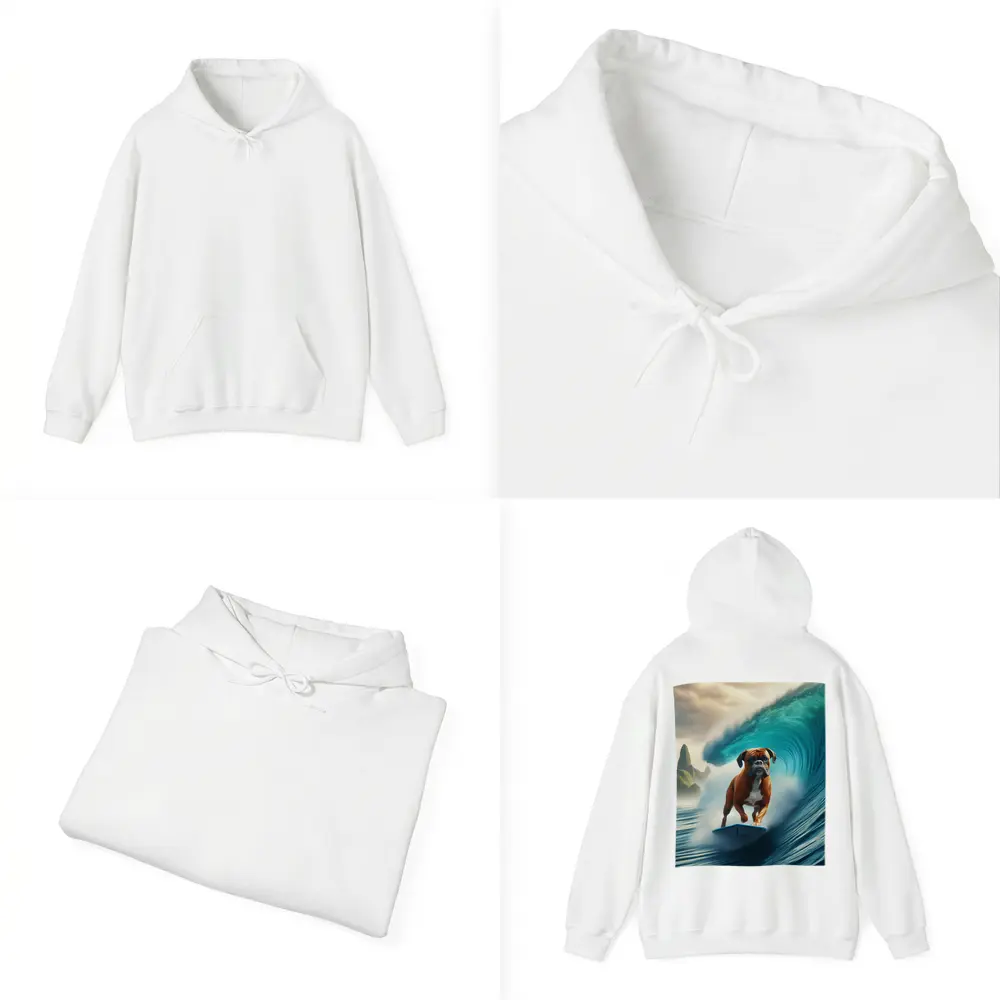 Boxer Dog Surfing Giant Ocean Wave – Hoodies