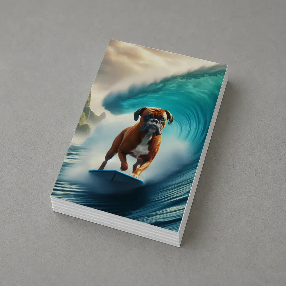 Boxer Dog Surfing Giant Ocean Wave – Postcards