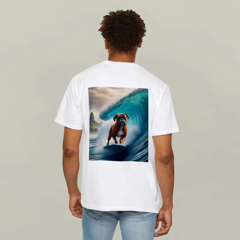 Boxer Dog Surfing Giant Ocean Wave – T-Shirts