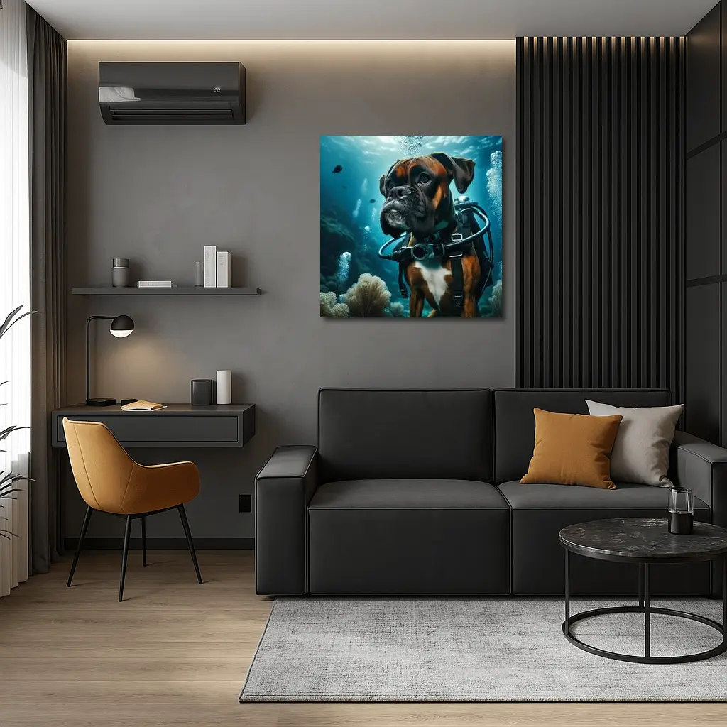 Boxer Dog Scuba Diving Underwater Ocean Scene – Wall Art
