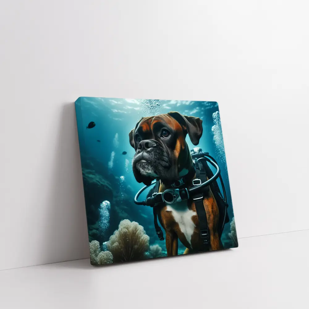 Boxer Dog Scuba Diving Underwater Ocean Scene – Wall Art