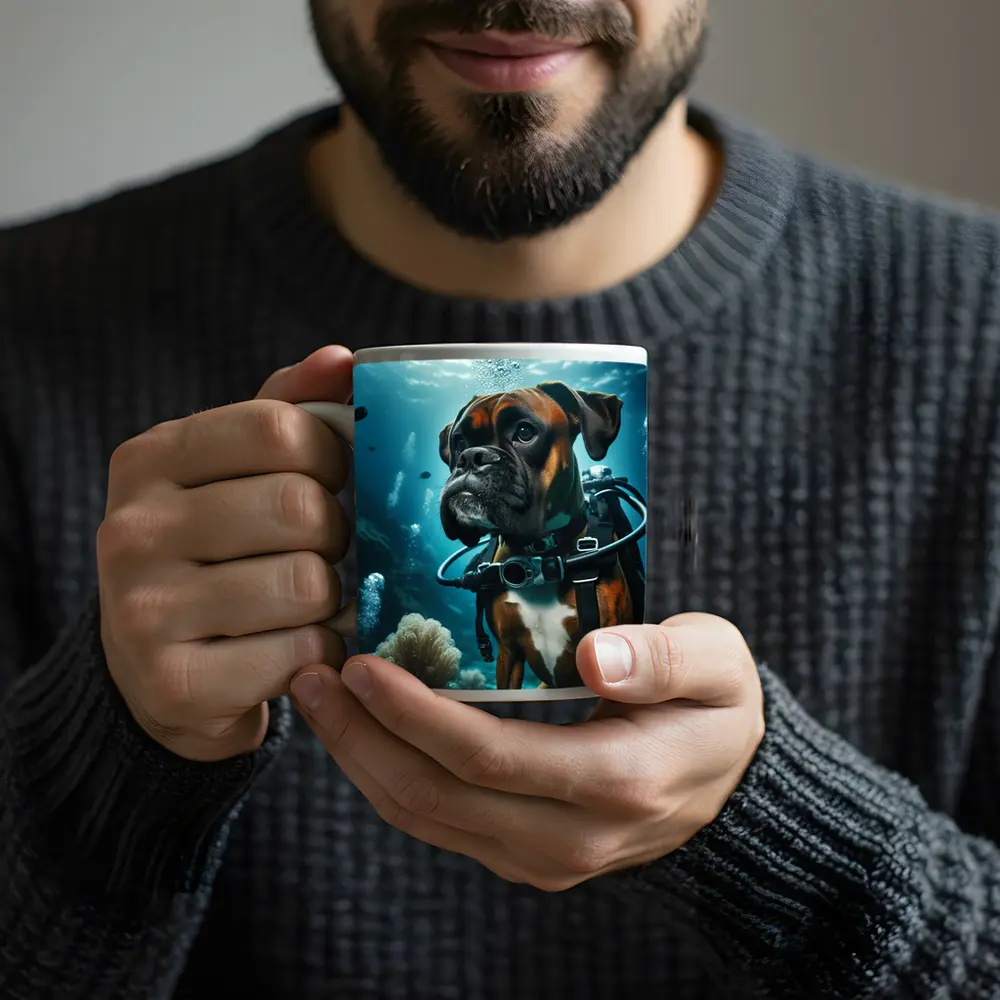Boxer Dog Scuba Diving Underwater Ocean Scene – Mugs