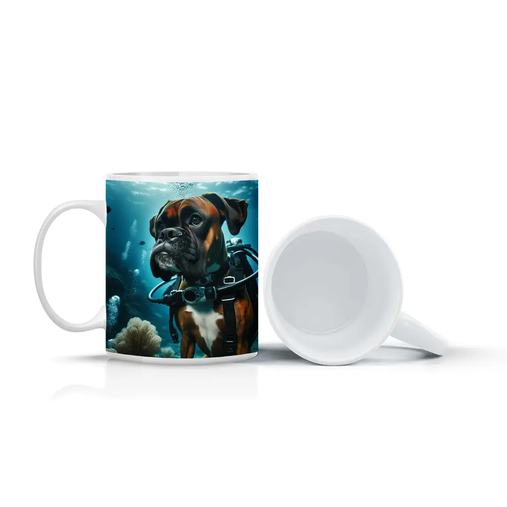 Boxer Dog Scuba Diving Underwater Ocean Scene – Mugs
