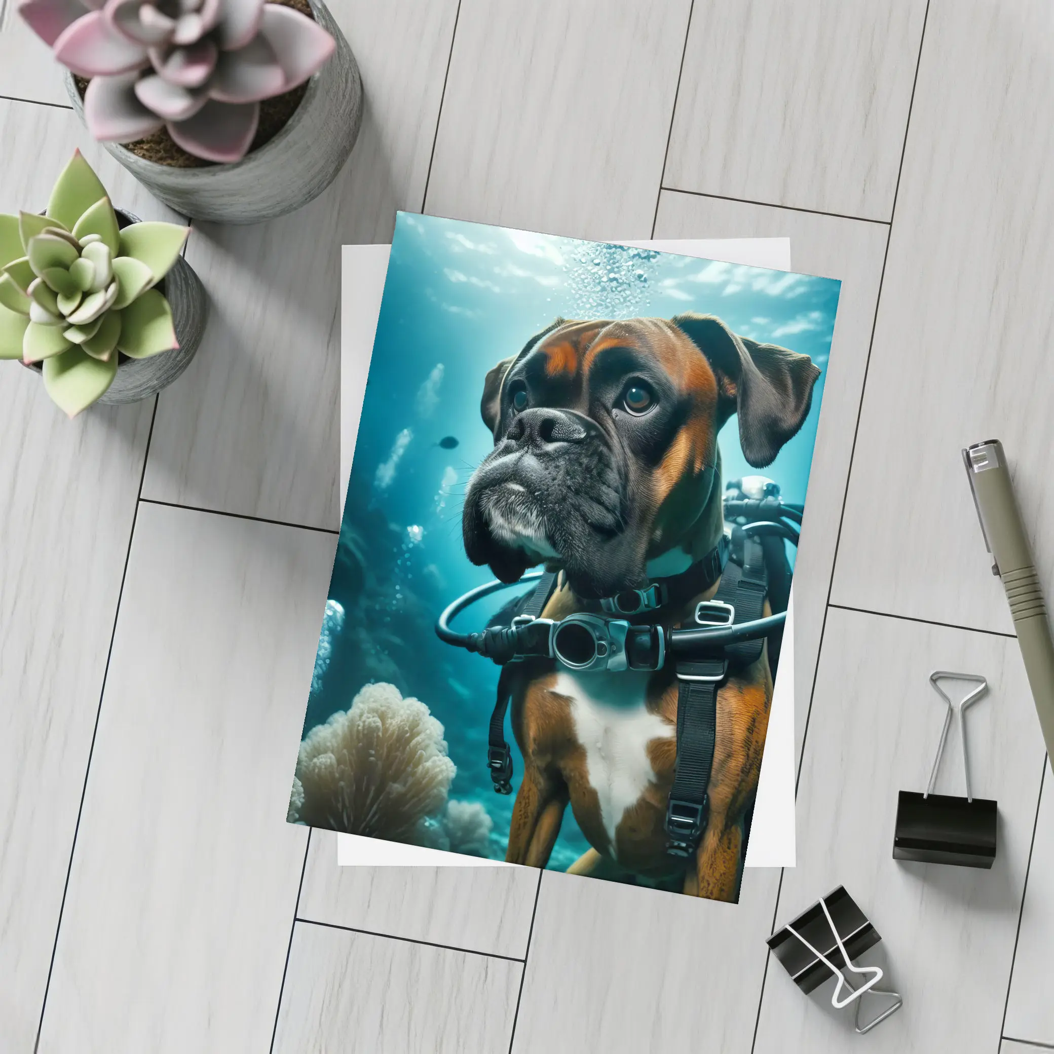 Boxer Dog Scuba Diving Underwater Ocean Scene – Postcards