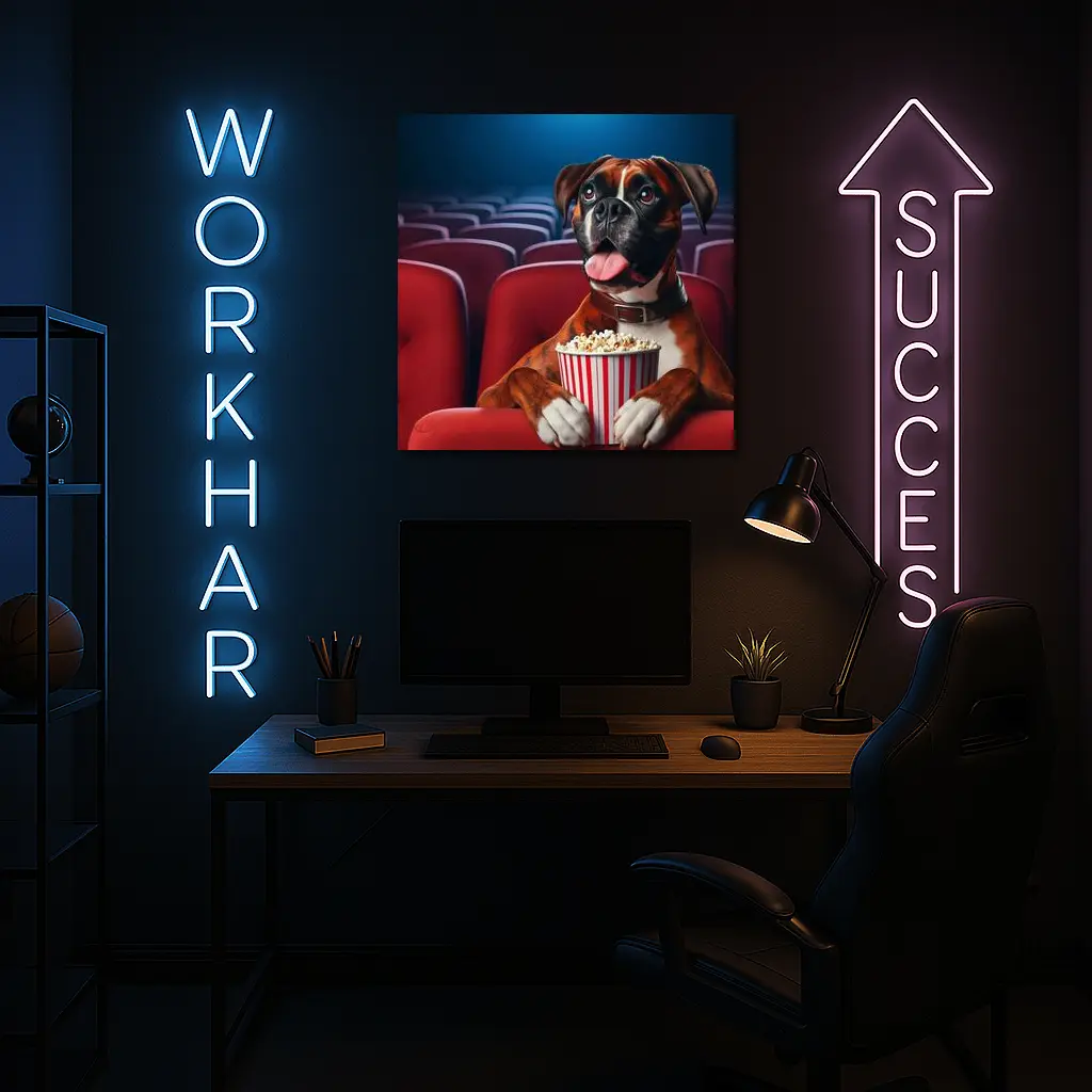 Boxer Dog Watching Movie Cinema Popcorn – Wall Art