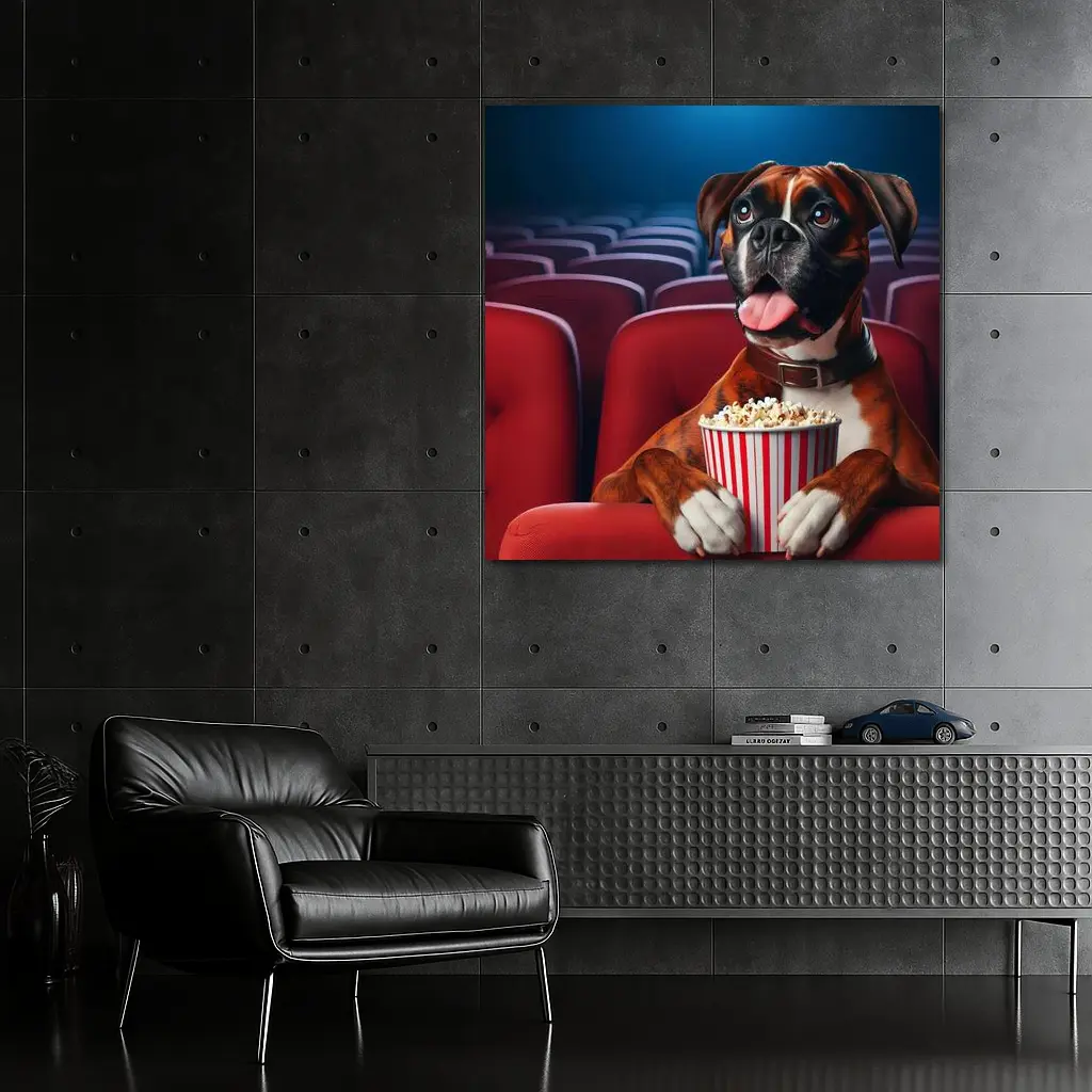 Boxer Dog Watching Movie Cinema Popcorn – Wall Art
