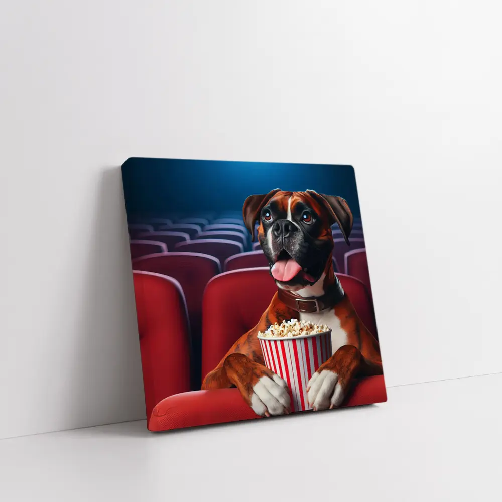Boxer Dog Watching Movie Cinema Popcorn – Wall Art