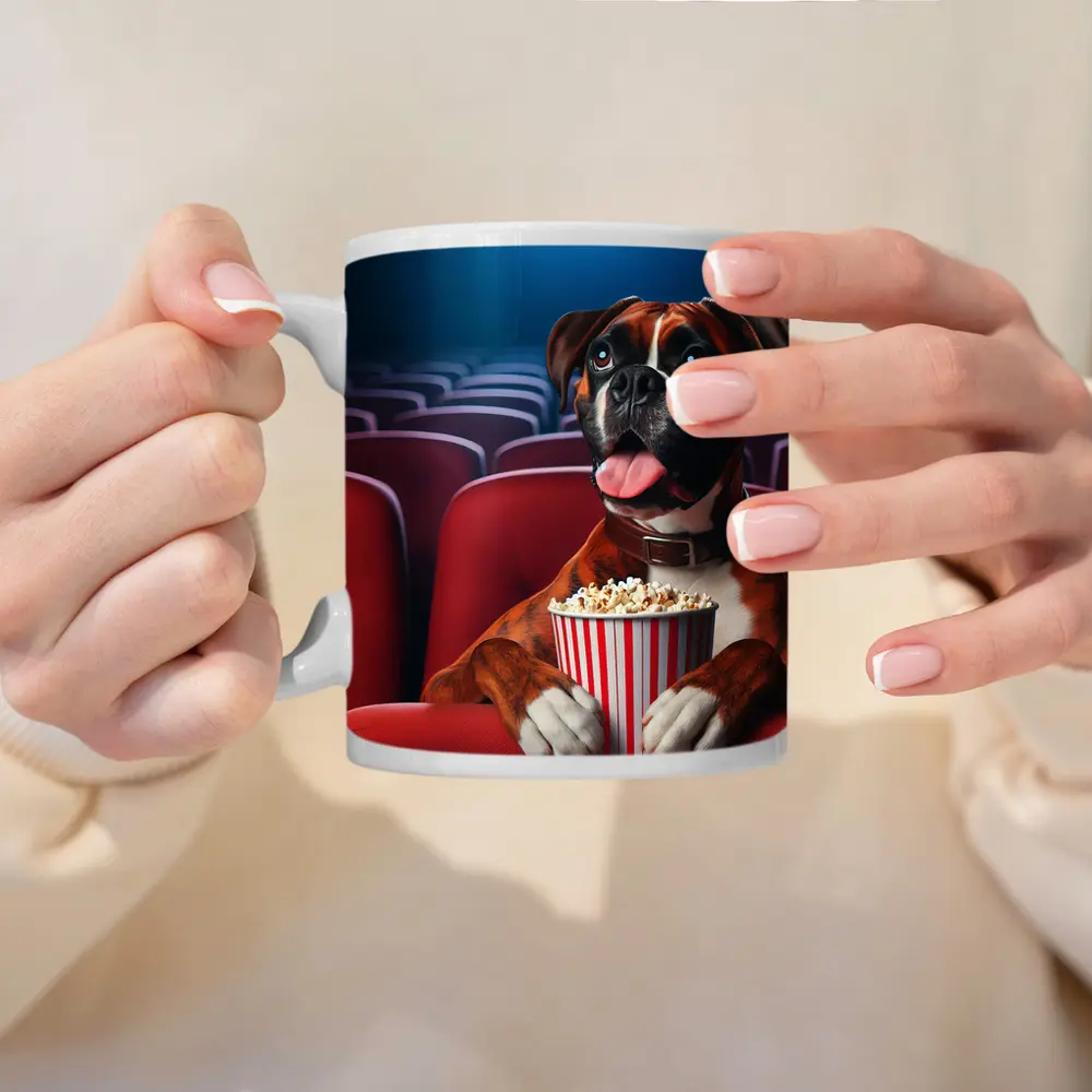 Boxer Dog Watching Movie Cinema Popcorn – Mugs