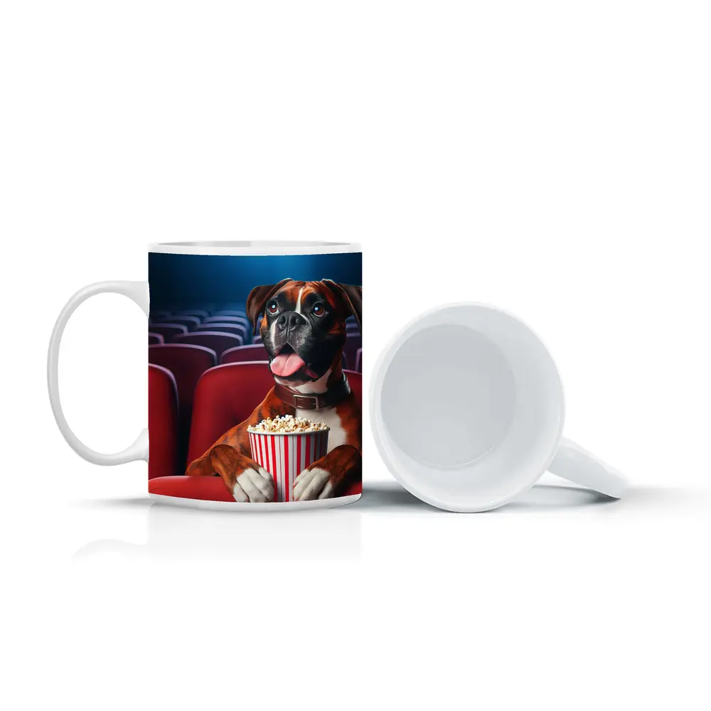 Boxer Dog Watching Movie Cinema Popcorn – Mugs